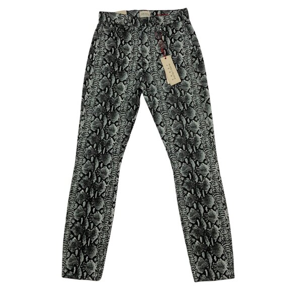 Alice + Olivia Good High Rise Skinny Jean 24 Black Snake Print Zip Fly Biker - Picture 1 of 12